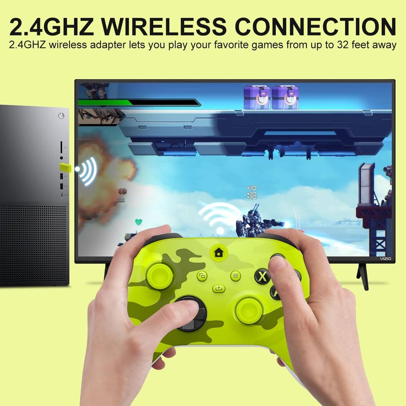 BUERTT Store وحدة تحكم Xbox One، وحدة تحكم Xbox اللاسلكية لجهاز Xbox One، Xbox Series X/S، وحدة تحكم لاسلكية مع مقبس صوت 3.5 مم، مع محول لاسلكي 2.4GHz، كامو أصفر - Image 5